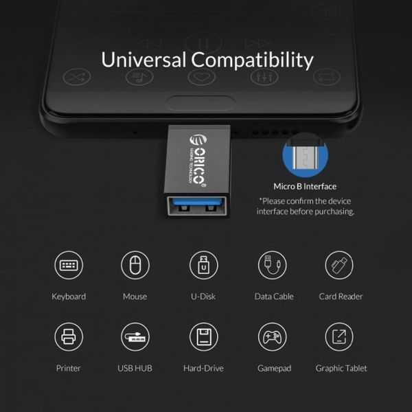 Адаптер Orico OTG Micro USB to USB 3.0 Black (CBT-UM01-BK) 399 фото