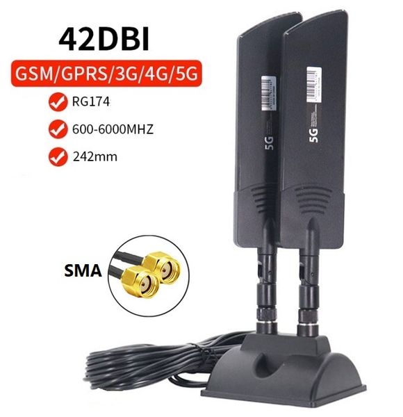 Антенна 4G, 5G LTE+ (Коннектор SMA) x2 42 dbi MIMO 2x2 5м Black 450 фото