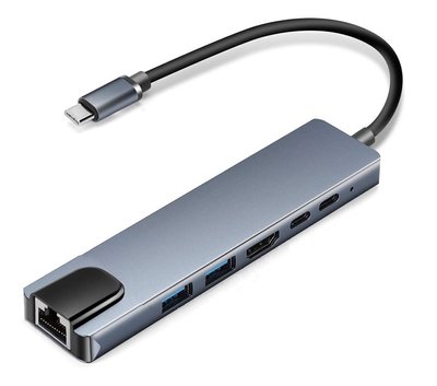 Док-станция 6-in-1 Type-C (HDMI 4K/USB3.0 x2/RJ45 Gigabit/Type-C DATA/Type-C PD) STLab 404 фото