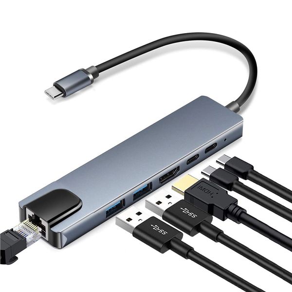 Док-станция 6-in-1 Type-C (HDMI 4K/USB3.0 x2/RJ45 Gigabit/Type-C DATA/Type-C PD) STLab 404 фото