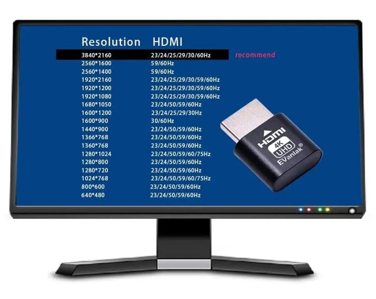 Емулятор монітора HDMI Заглушка Підтримка до (3840х2160) 4K UHD BLACK 356 фото