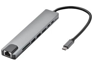 Док-станция 8-in-1 Type-C (HDMI 4K/USB3.0 x2/RJ45 Gigabit/Type-C DATA/Type-C PD/MicroSD/SD) STLab 412 фото