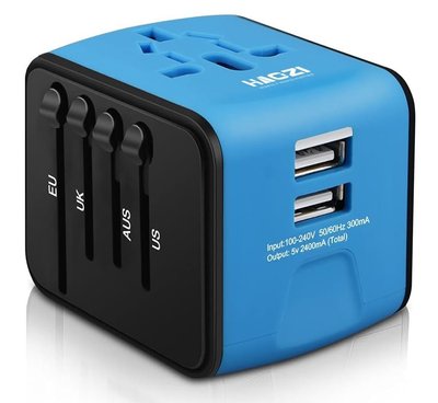 Универсальный адаптер для путешествий X-Stone Travel Adapter ORIGINAL +2 USB 3.4A Переходник для всех типов розеток Blue 466 фото