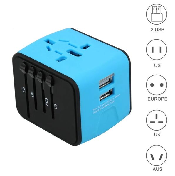 Универсальный адаптер для путешествий X-Stone Travel Adapter ORIGINAL +2 USB 3.4A Переходник для всех типов розеток Blue 466 фото