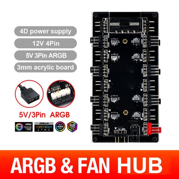 Хаб-разветвитель (2 в 1) ARGB 5V/3pin + 4-контактный PWM на 10 куллеров для ПК (MOLEX) 420 фото