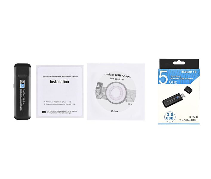 Двохдіапазонний Wi-Fi/Bluetooth USB3.0-адаптер 1300М Bluetooth 5.0 Black 515 фото