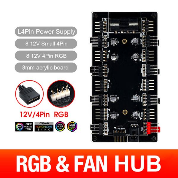 Хаб-разветвитель (2 в 1) RGB 12V/4pin + 4-контактный PWM на 10 куллеров для ПК (MOLEX) 477 фото