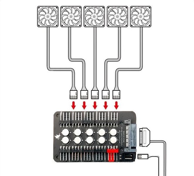 Сплітер розгалужувач AP35 G27 SATA на 10 кулерів 4 pin Control Fan Hub 343 фото