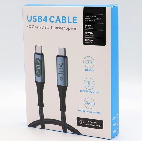 Кабель USB-С 4.0 Thunderbolt 3/4 PD з дисплеєм, швидка зарядка до 240W, 8K 60Ghz, швидкість 40Gbps (З чіпом E-mark) 480 фото
